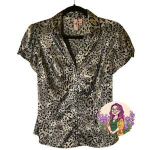 VTG Dolled Up Cheetah Animal Print Satin Button Down Blouse Women's Medium